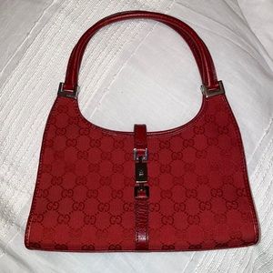 Authentic Gucci Canvas Jackie Bardot Bag in red